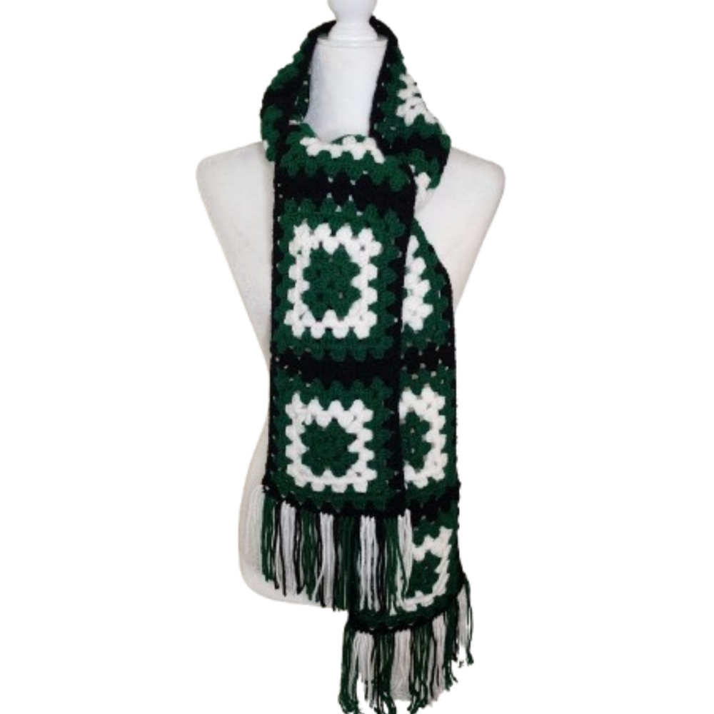 Handmade Crocheted Granny Square Scarf, OS Long